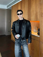 Stand Collar PU Leather Bomber Jacket 4
