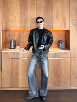 Stand Collar PU Leather Bomber Jacket 5