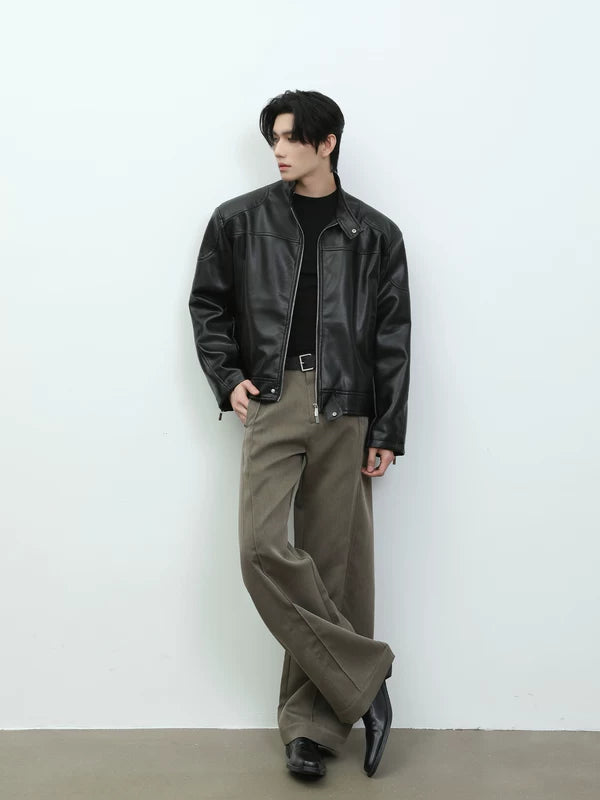 Stand Collar PU Leather Motorcycle Jacket 3