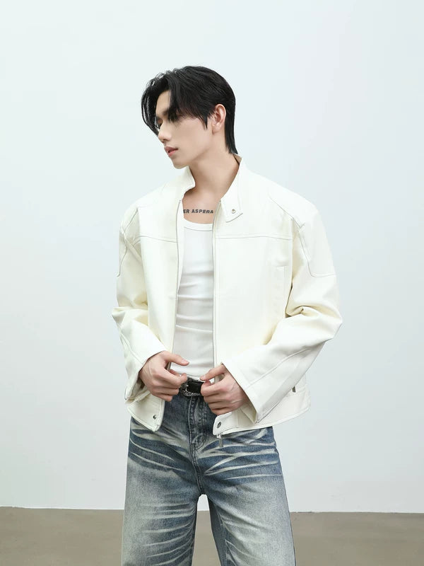 Stand Collar PU Leather Motorcycle Jacket 4