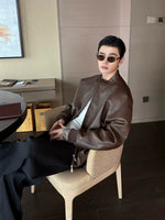 Stand Collar PU Leather Raglan Bomber Jacket 4