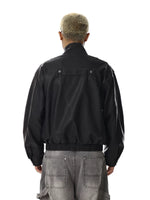 Stand Collar Relaxed Fit Leather Jacket 5