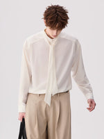 Stand Collar Shirt with Detachable Neck Tie 3