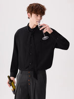 Stand Collar Shirt with Detachable Neck Tie 4