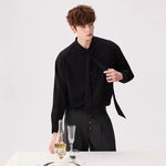 6202752555040,6202752555041,6202752555042,6202752555043, Stand Collar Shirt with Detachable Neck Tie