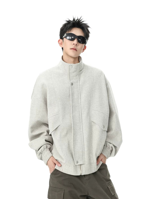 Stand Collar Wool Blend Casual Jacket 5