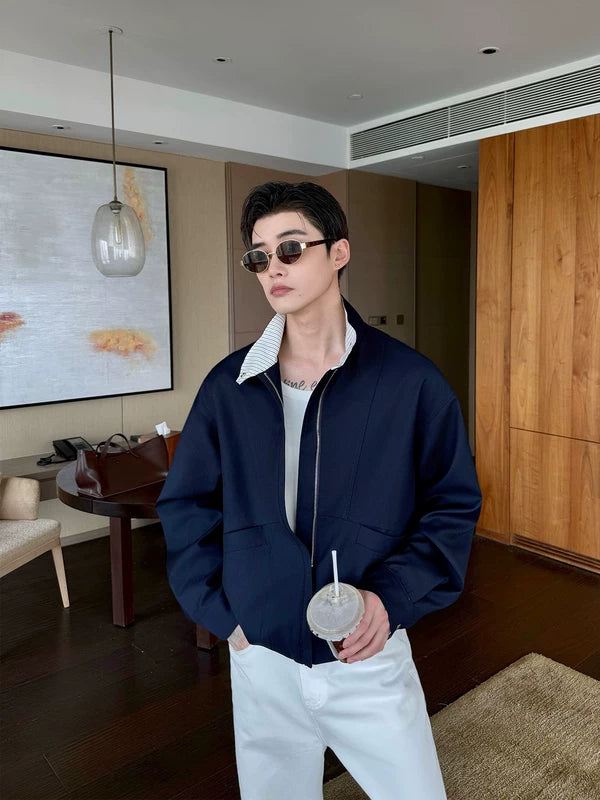 Stand Collar Zip Front Casual Jacket 2