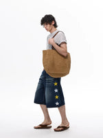 Star Appliqué Wide Leg Denim Capri Pants 4