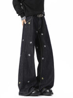Star Embroidered Wide Leg Denim Pants 3