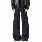 5955720185312,5955720185313,5955720185314,5955720185315,5955720185316,5955720185317, Star Embroidered Wide Leg Denim Pants