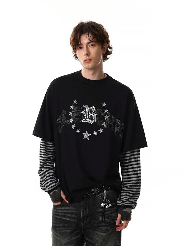 Star Graphic Layered Sleeve Long T-Shirt 2