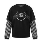 6201389043699,6201389043700,6201389043701,6201389043702, Star Graphic Layered Sleeve Long T-Shirt