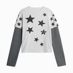 Star Patchwork Striped Faux Layered T-Shirt 5
