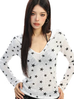 Star Print Hooded V-Neck Long Sleeve Top 5