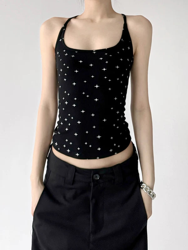 Star Print Ribbed Slim Camisole Top 2
