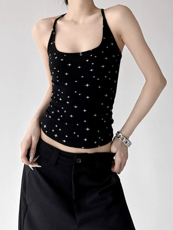 Star Print Ribbed Slim Camisole Top 4