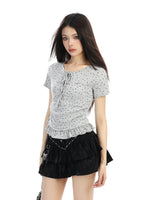 Star Print Tie-Front Ruffle Short T-Shirt 2