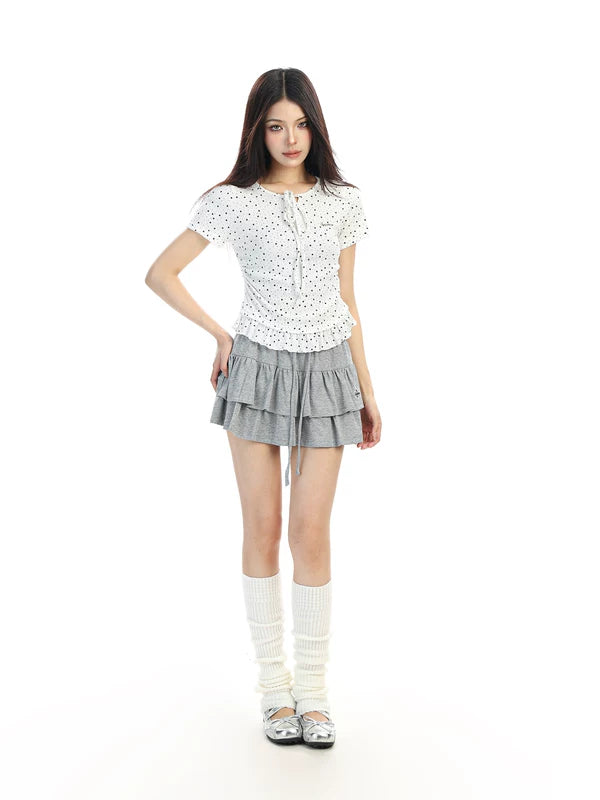 Star Print Tie-Front Ruffle Short T-Shirt 3