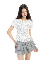 Star Print Tie-Front Ruffle Short T-Shirt 5