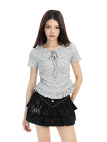 6193377303060,6193377303061,6193377303062, Star Print Tie-Front Ruffle Short T-Shirt