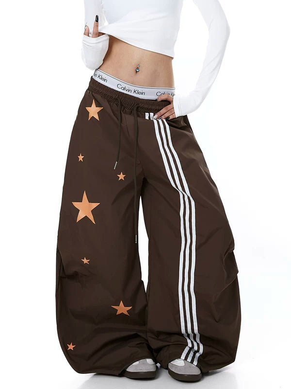 Star Print Wide Leg Parachute Pants 3