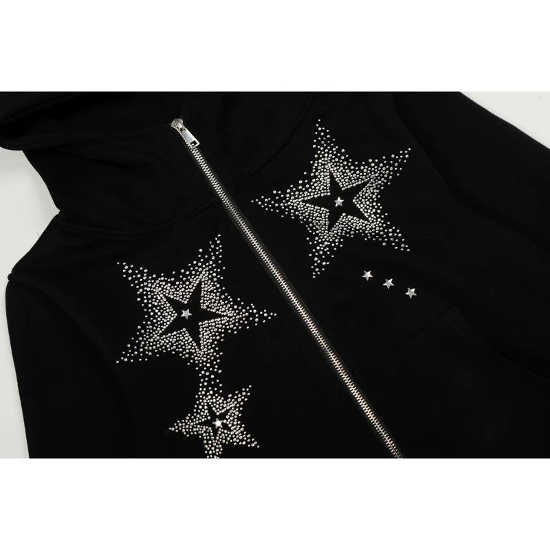 Star Print Zip Hoodie with Cat Ears 3
