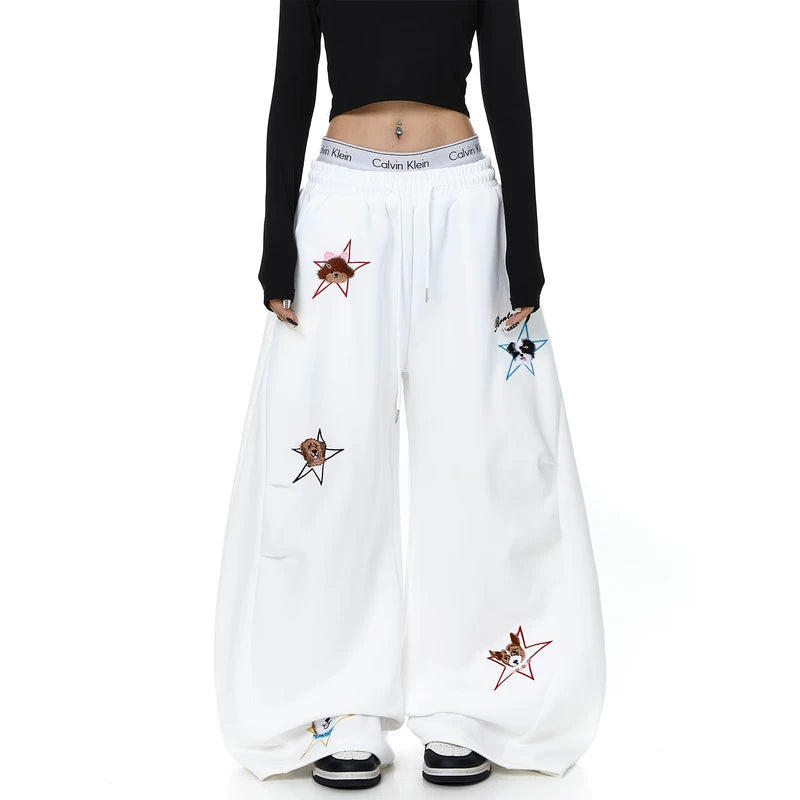 Star Puppy Embroidered Wide Leg Sweatpants 4
