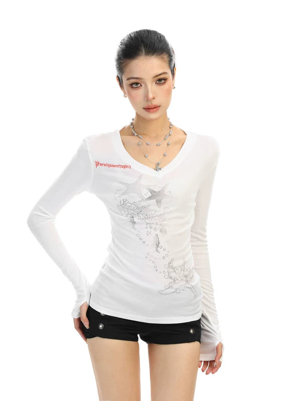 Starfish Print V-Neck Long Sleeve Top 4