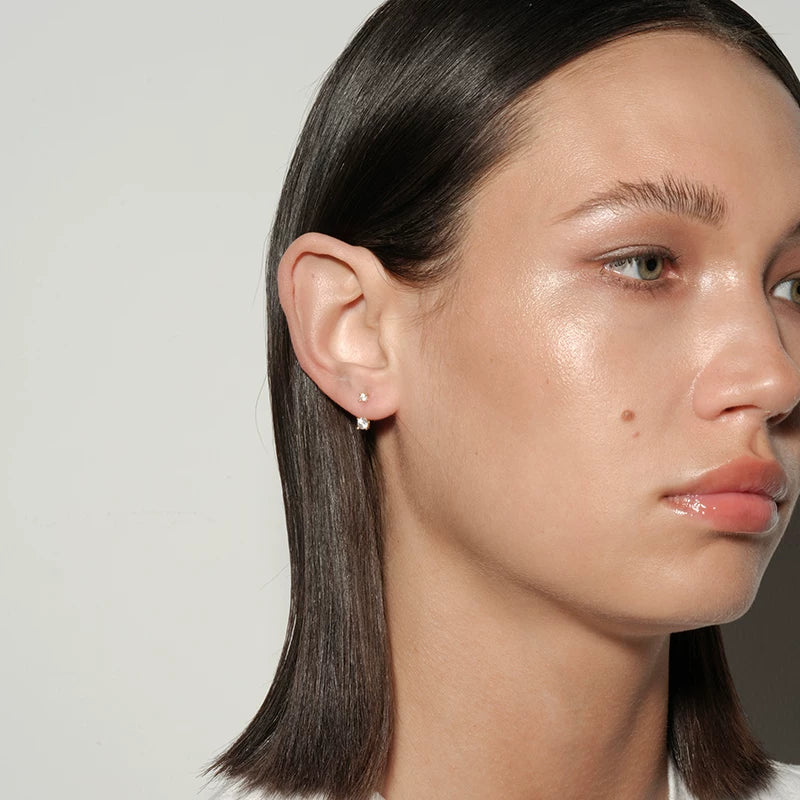 Sterling Silver Double Diamond Stud Earrings 5