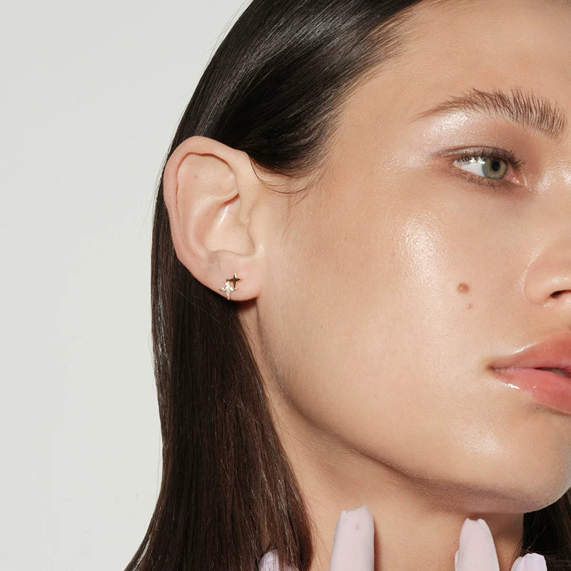 Sterling Silver Overlapping Star Stud Earrings 2