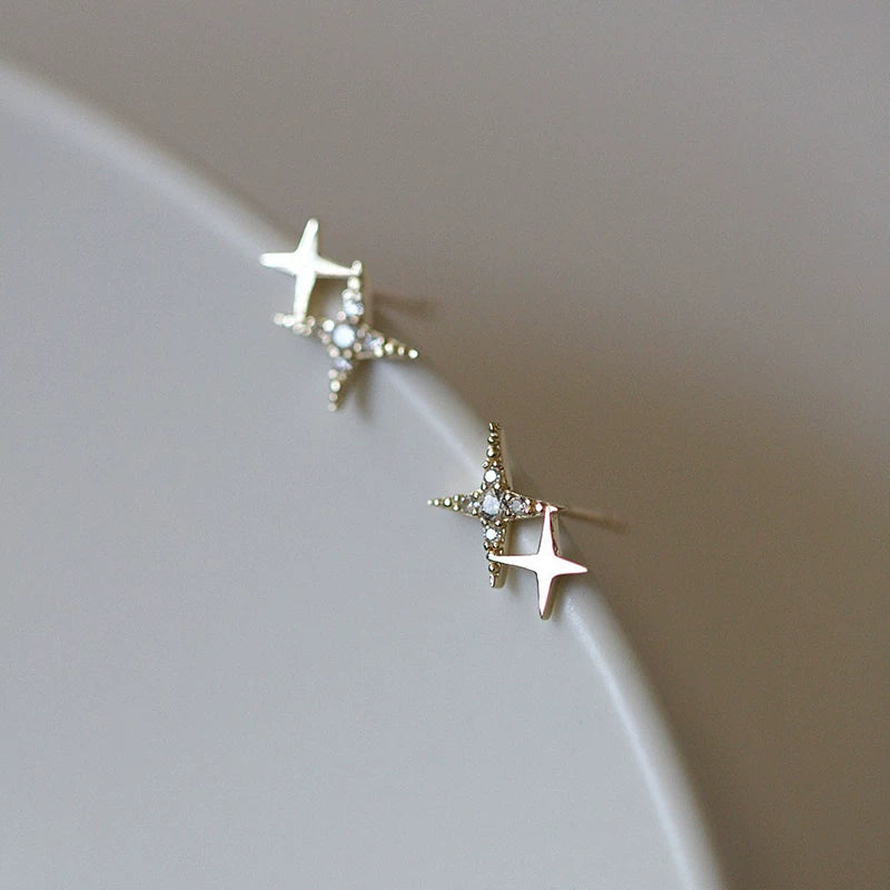 Sterling Silver Overlapping Star Stud Earrings 3