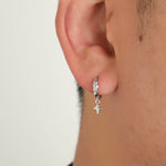 Sterling Silver Textured Hoop Dangle Earring 2