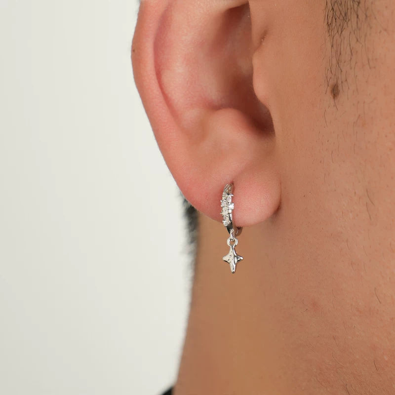 Sterling Silver Textured Hoop Dangle Earring 2