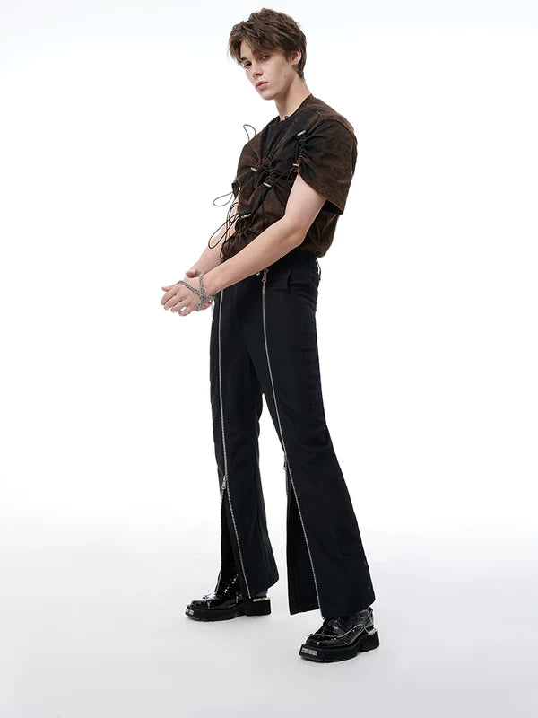 Straight-Leg Split Hem Zipper Detail Pants 4