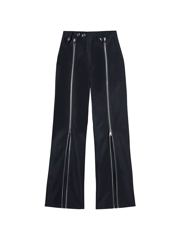 Straight-Leg Split Hem Zipper Detail Pants 5