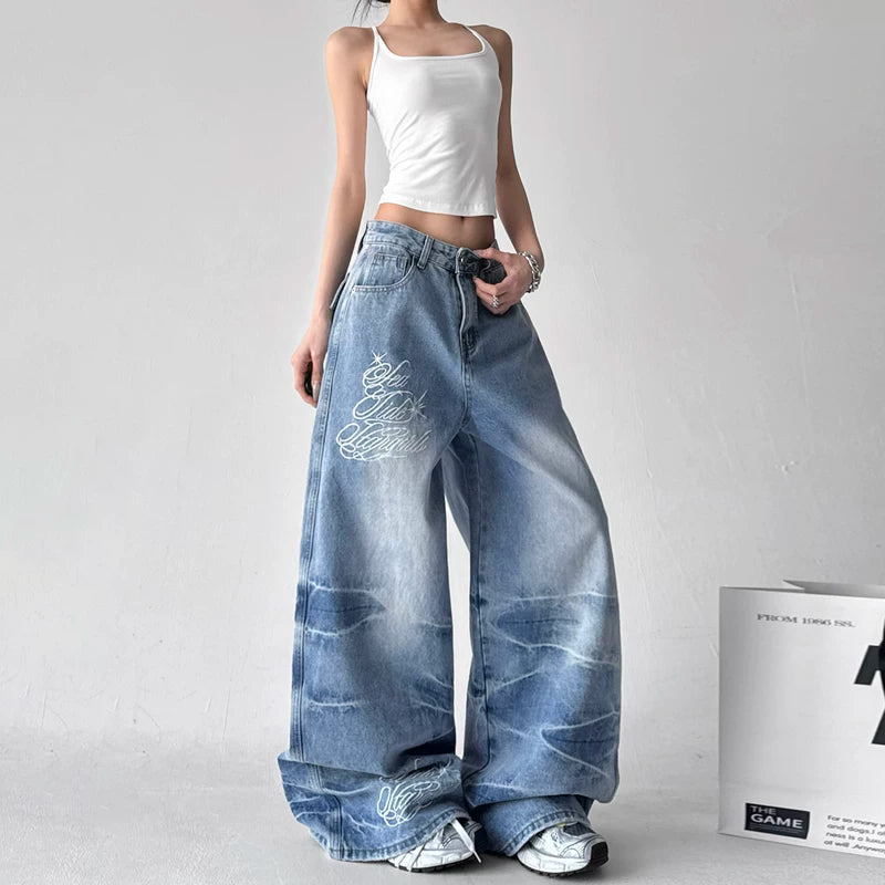 Street Dance Wide Leg Embroidered Jeans Pants 2