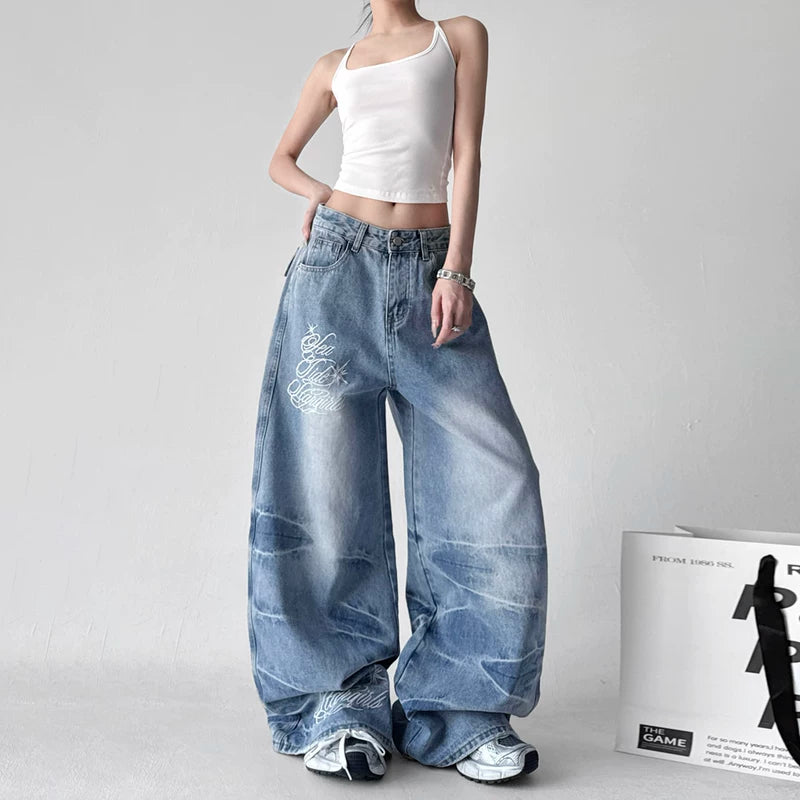 Street Dance Wide Leg Embroidered Jeans Pants 3