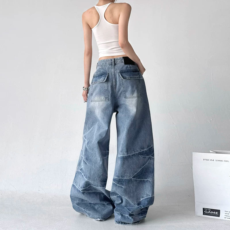 Street Dance Wide Leg Embroidered Jeans Pants 4