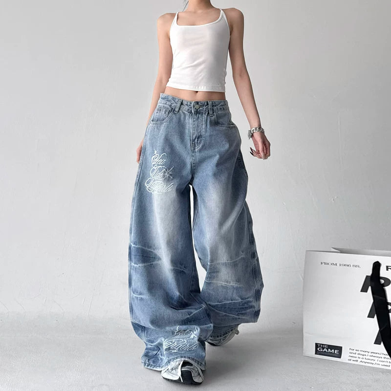 Street Dance Wide Leg Embroidered Jeans Pants 5