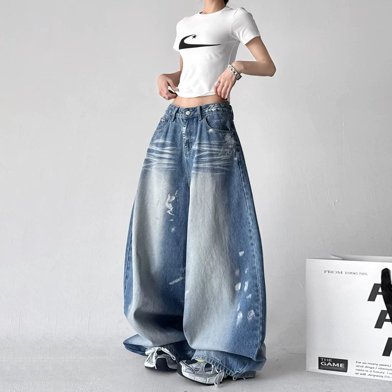 Street Dance Wide Leg Washed Denim Pants 2