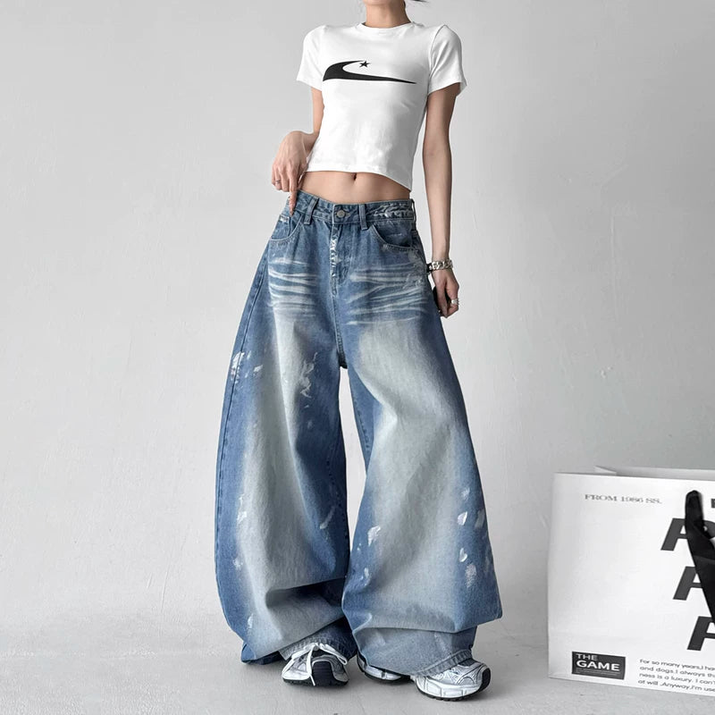 Street Dance Wide Leg Washed Denim Pants 4