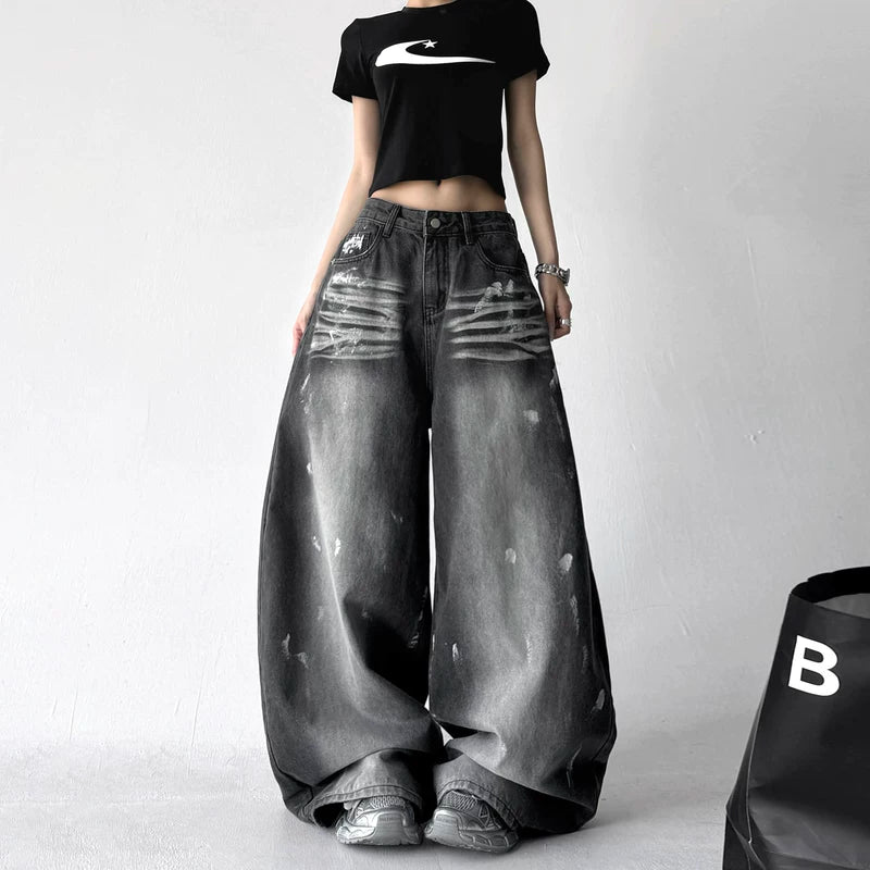 1627207:4957092,6173468502360,1627207:4957092,6173468502359,1627207:4957092,6173468502358,1627207:4957092,6173468502357,6173468502360,6173468502359,6173468502358,6173468502357, Street Dance Wide Leg Washed Denim Pants