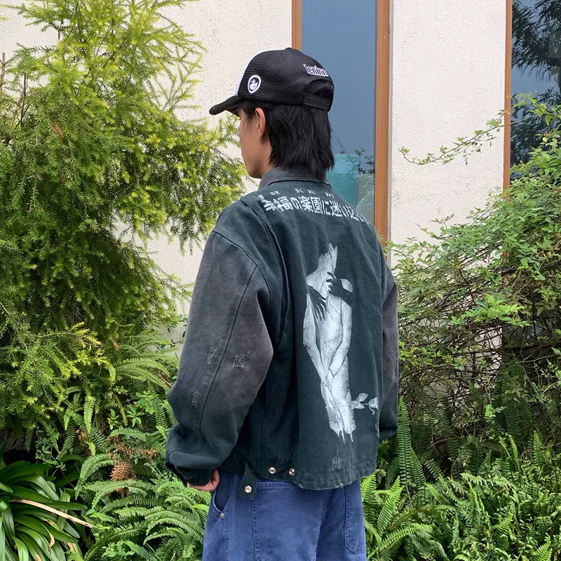 Street Style Distressed Boxy Zip Jacket 4