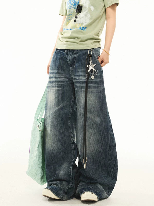 Street Style Wide-Leg Washed Denim Pants 2