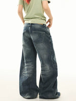 Street Style Wide-Leg Washed Denim Pants 4