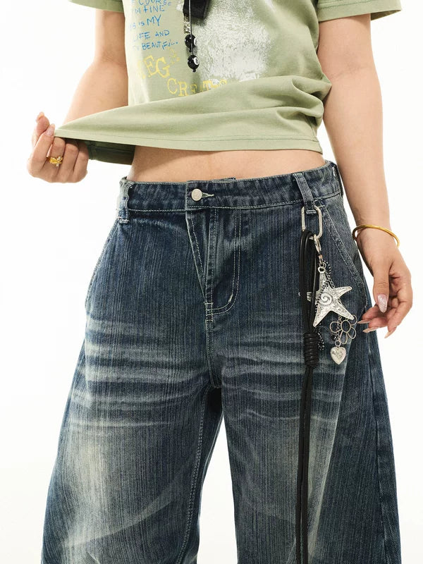 Street Style Wide-Leg Washed Denim Pants 5