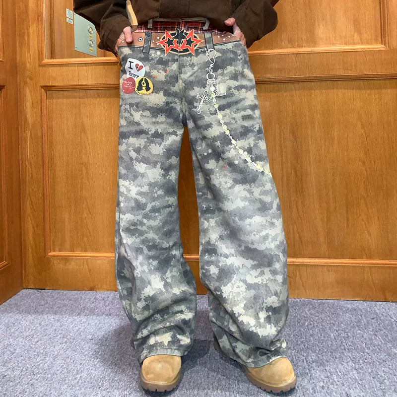 Streetwear Camouflage Wide Leg Jeans Pants 2