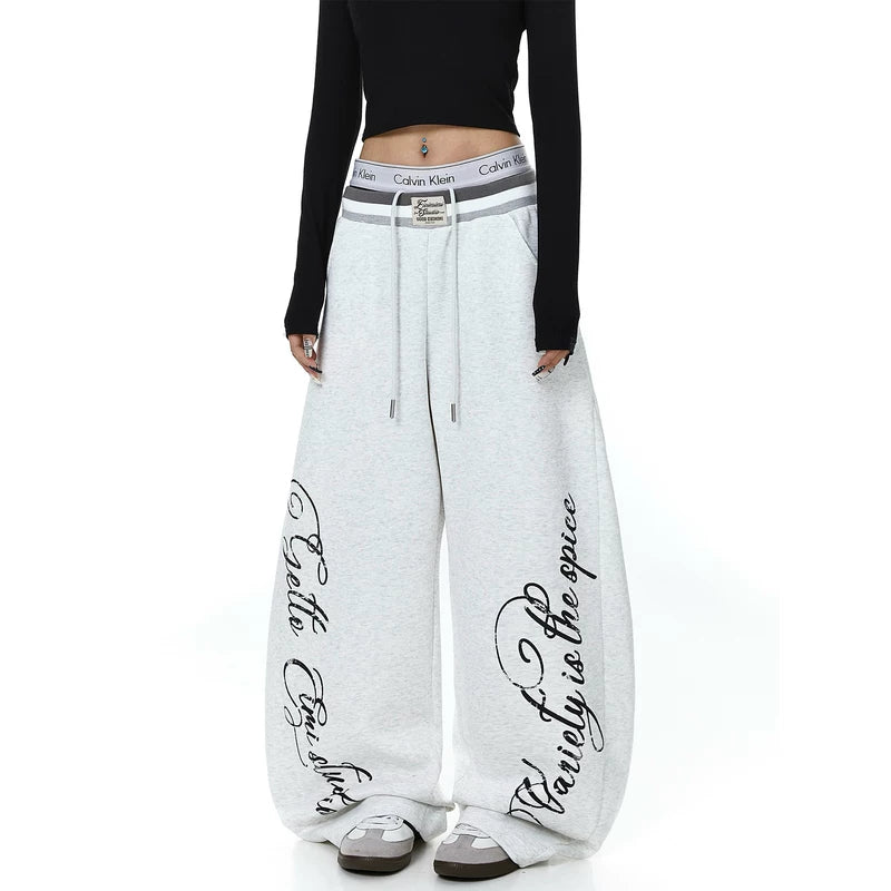Streetwear Letter Print Wide Leg Sweatpants 2