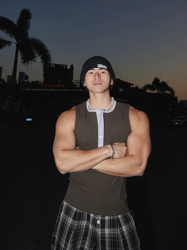 Streetwear Sleeveless Henley Vest Top 3