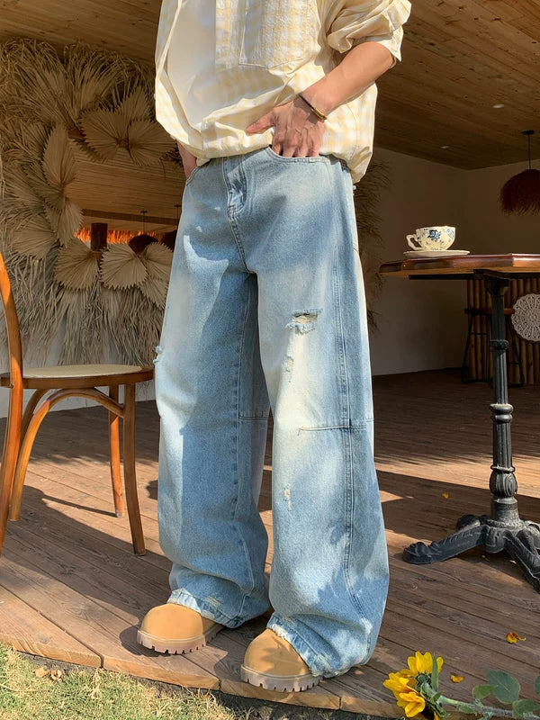 Streetwear Washed Distressed Wide Leg Jeans 3